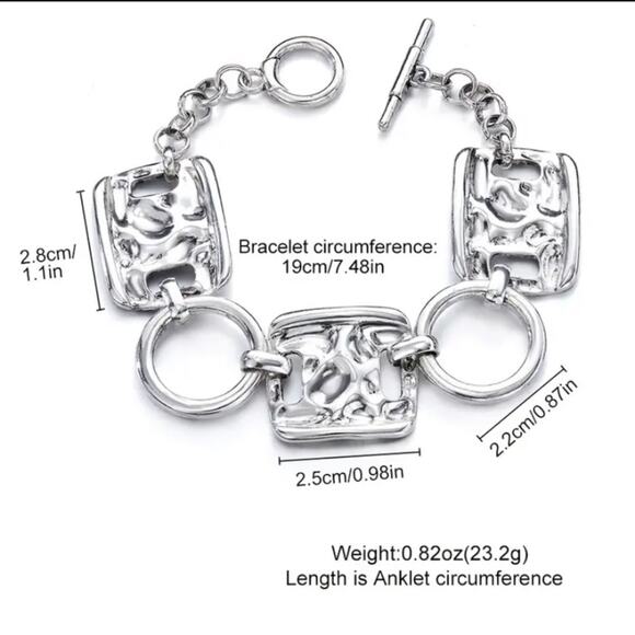 Stainless Steel Statement Bracelet Chain Link Boho Hammered Statement Piece - Picture 7 of 7